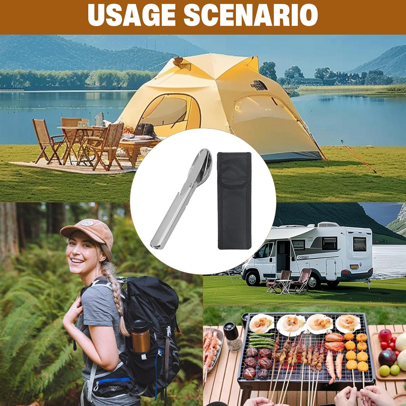 4-in-1 Foldable Camping Cutlery Set Made of Stainless Steel