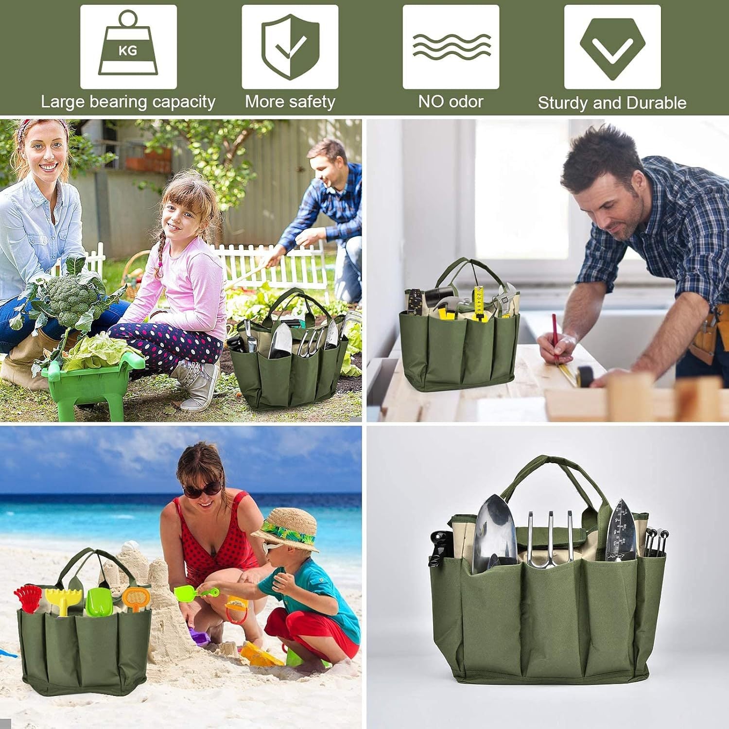 Garden Tool Organizer Tote Bag with Multiple Pockets