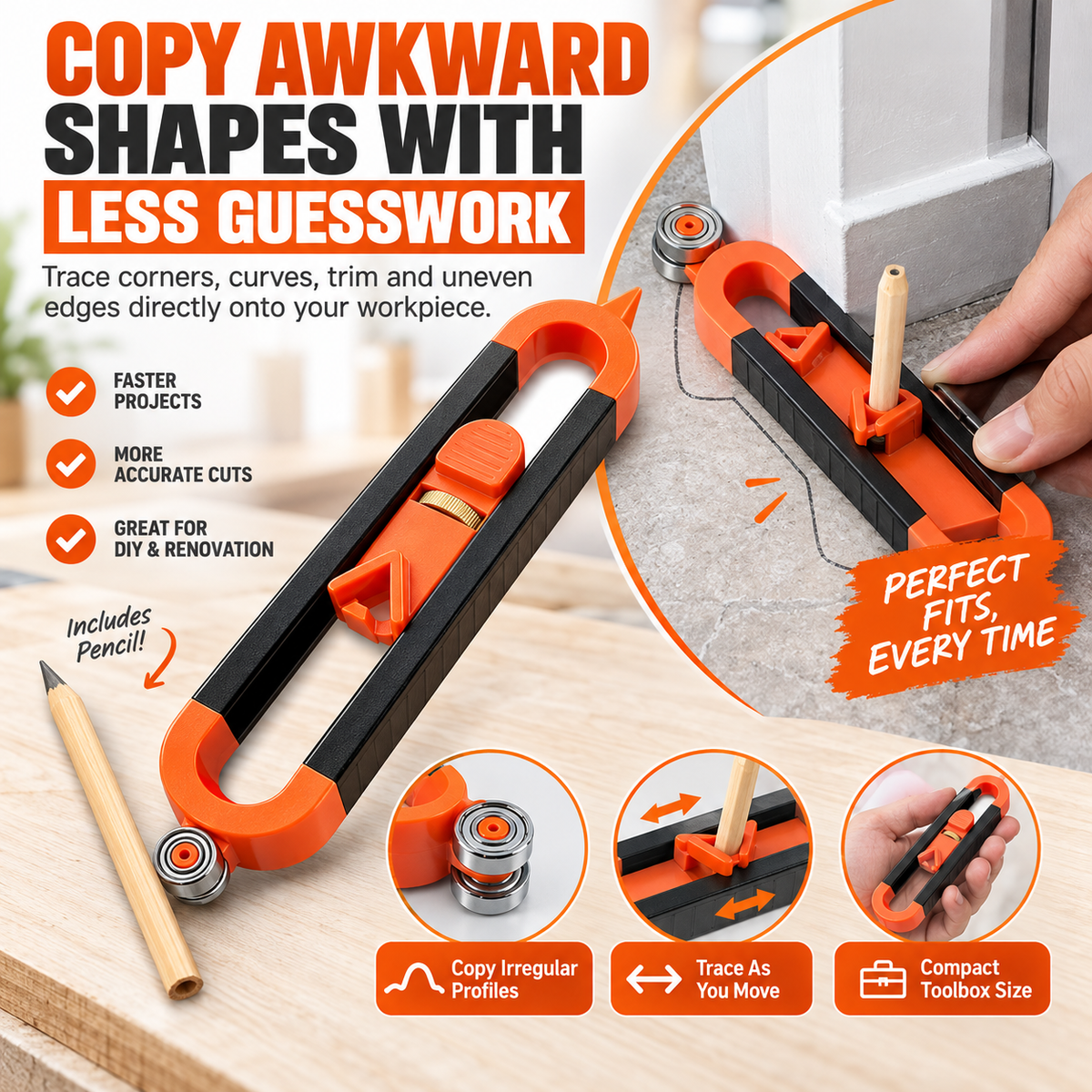 Contour Gauge Scribe Tool with Adjustable Pencil Holder
