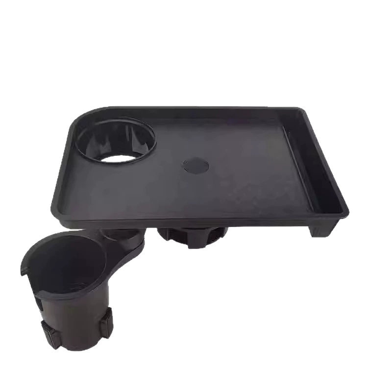 Car Cup Holder Tray with 360° Adjustable Food Tray & Extra Cup Holder