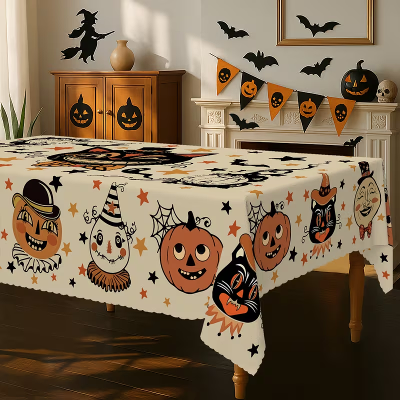 Halloween Tablecloth, Polyester Table Cover for Dining Table Decor