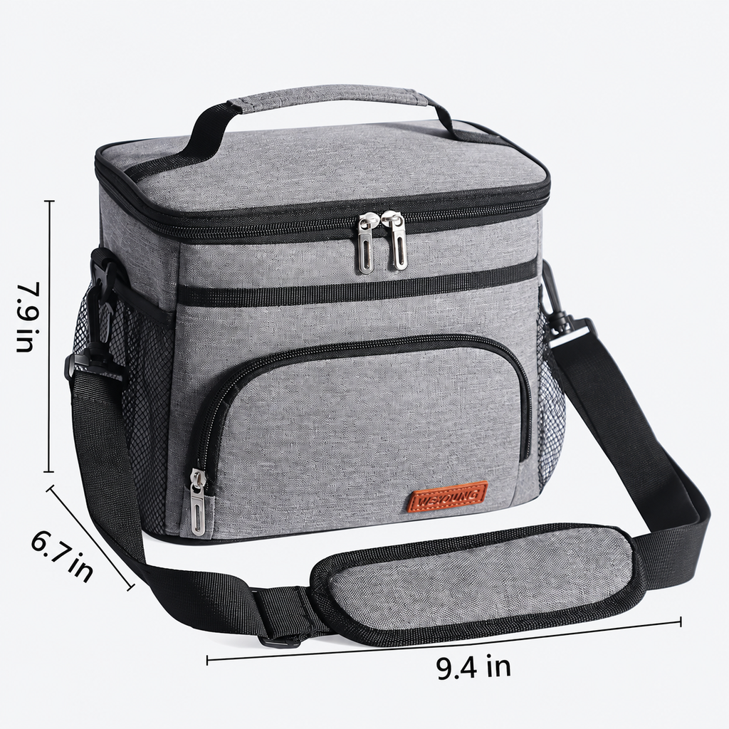 Insulated Lunch Cooler Bag with PEVA Lining & Shoulder Strap
