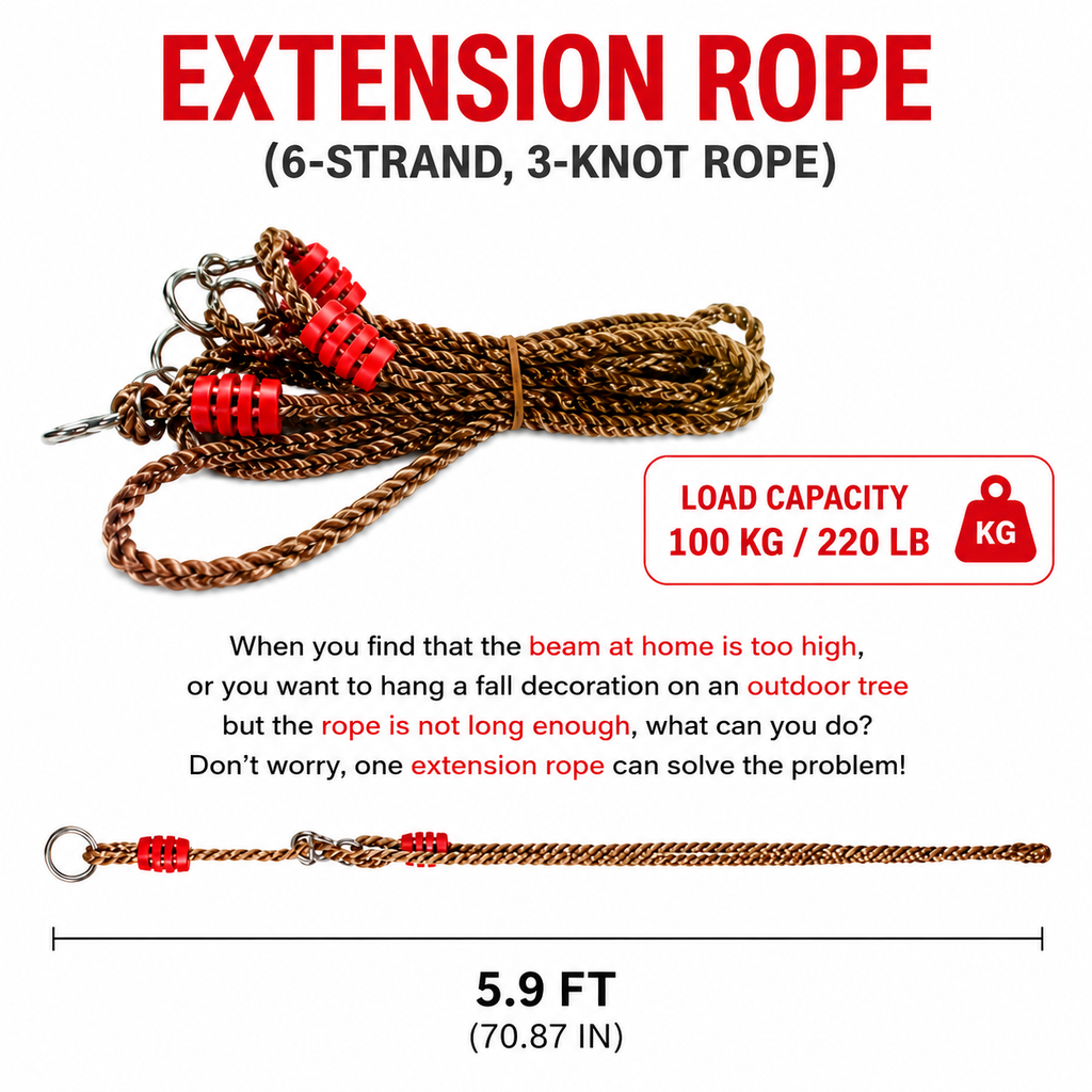 Outdoor Swing Accessories, Extension Rope Kit with Hooks for Tree Swings