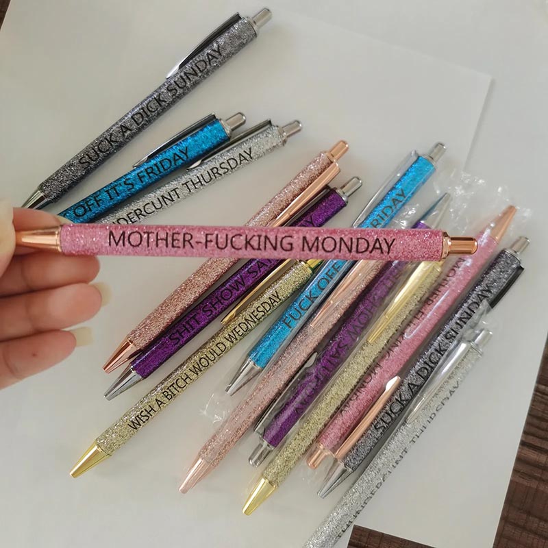 Funny Sarcastic Glitter Pens – 7 or 9 Pack Ballpoint Pen Set