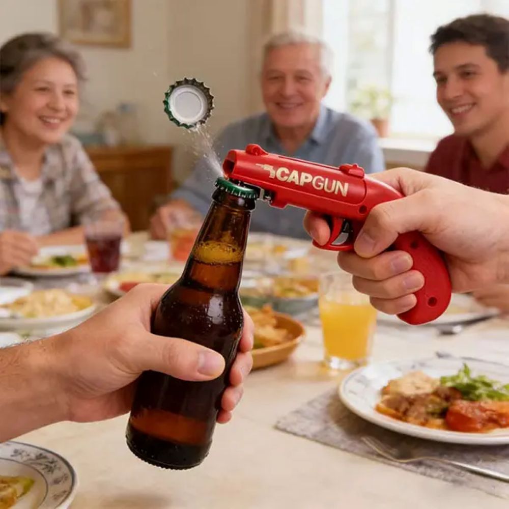 Cap Gun Bottle Opener with Bottle Cap Launcher – Funny Gift