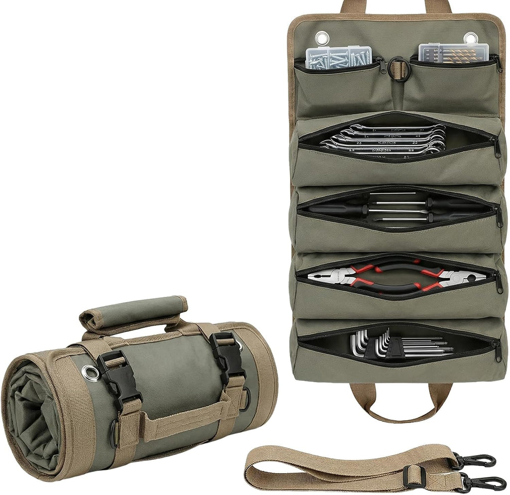 Hanging Tool Bag with 6 Zipper Pockets for Garage & Workshop