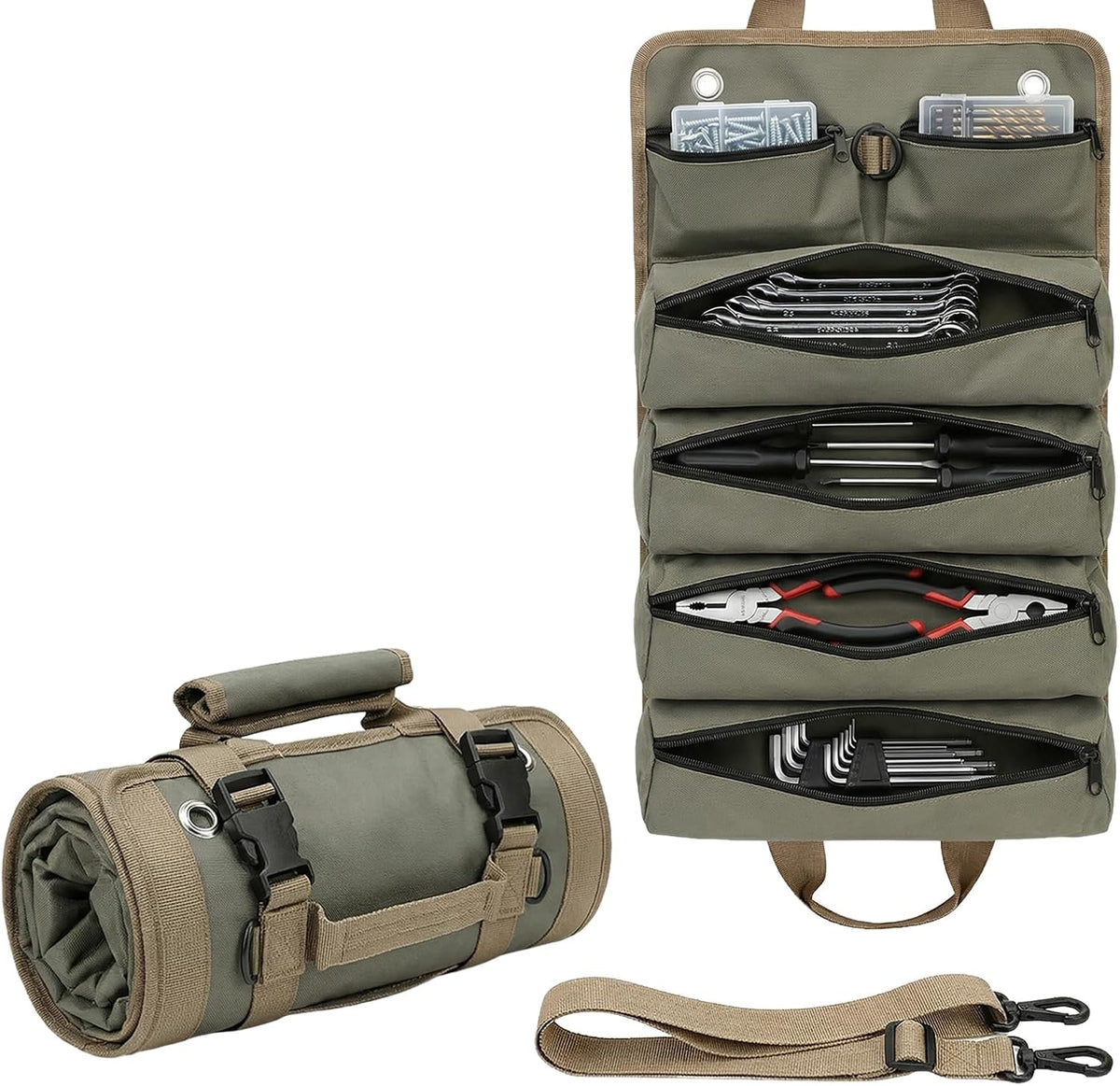 Hanging Tool Bag with 6 Zipper Pockets for Garage & Workshop