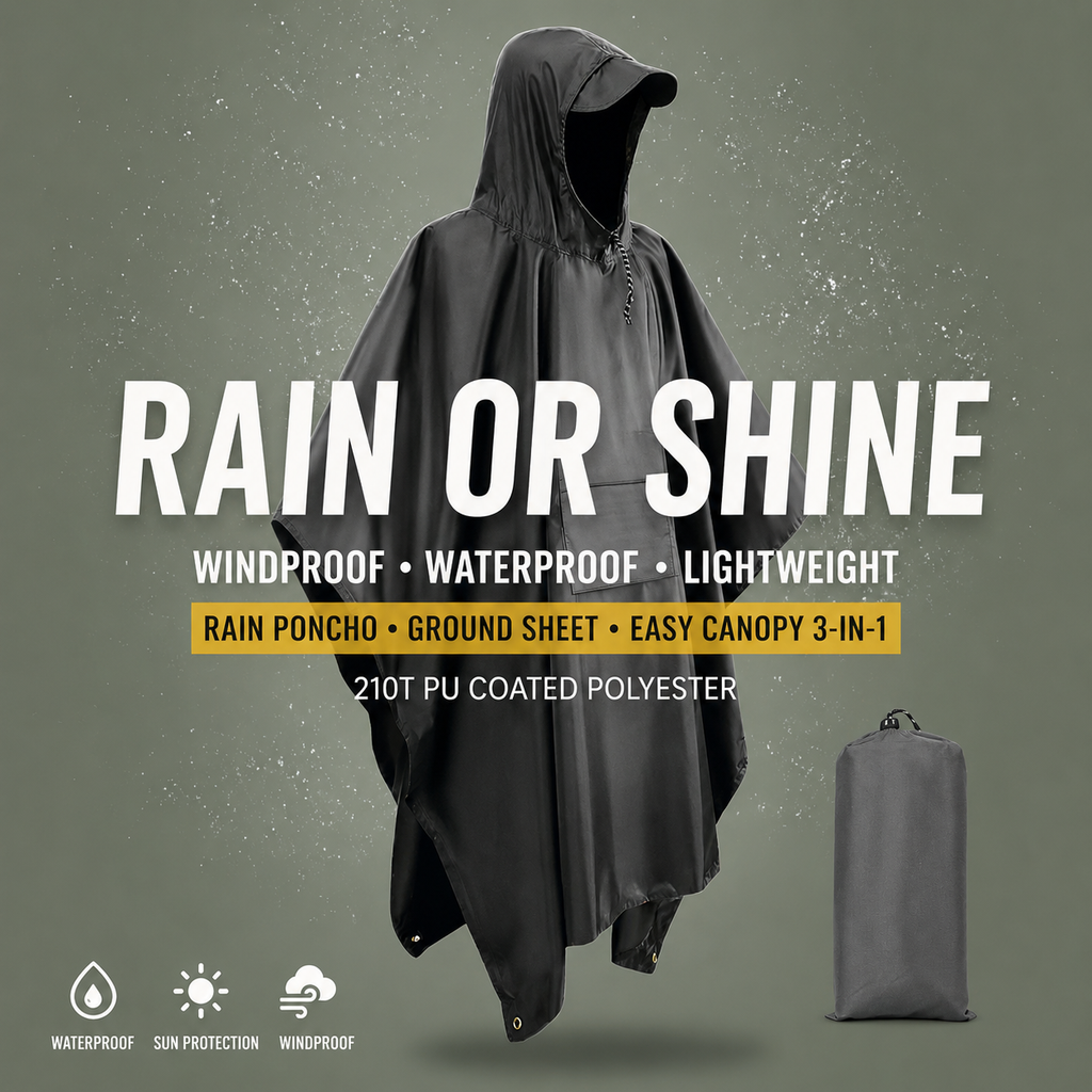 3 in 1 Waterproof Rain Poncho for Camping Hiking Backpacking