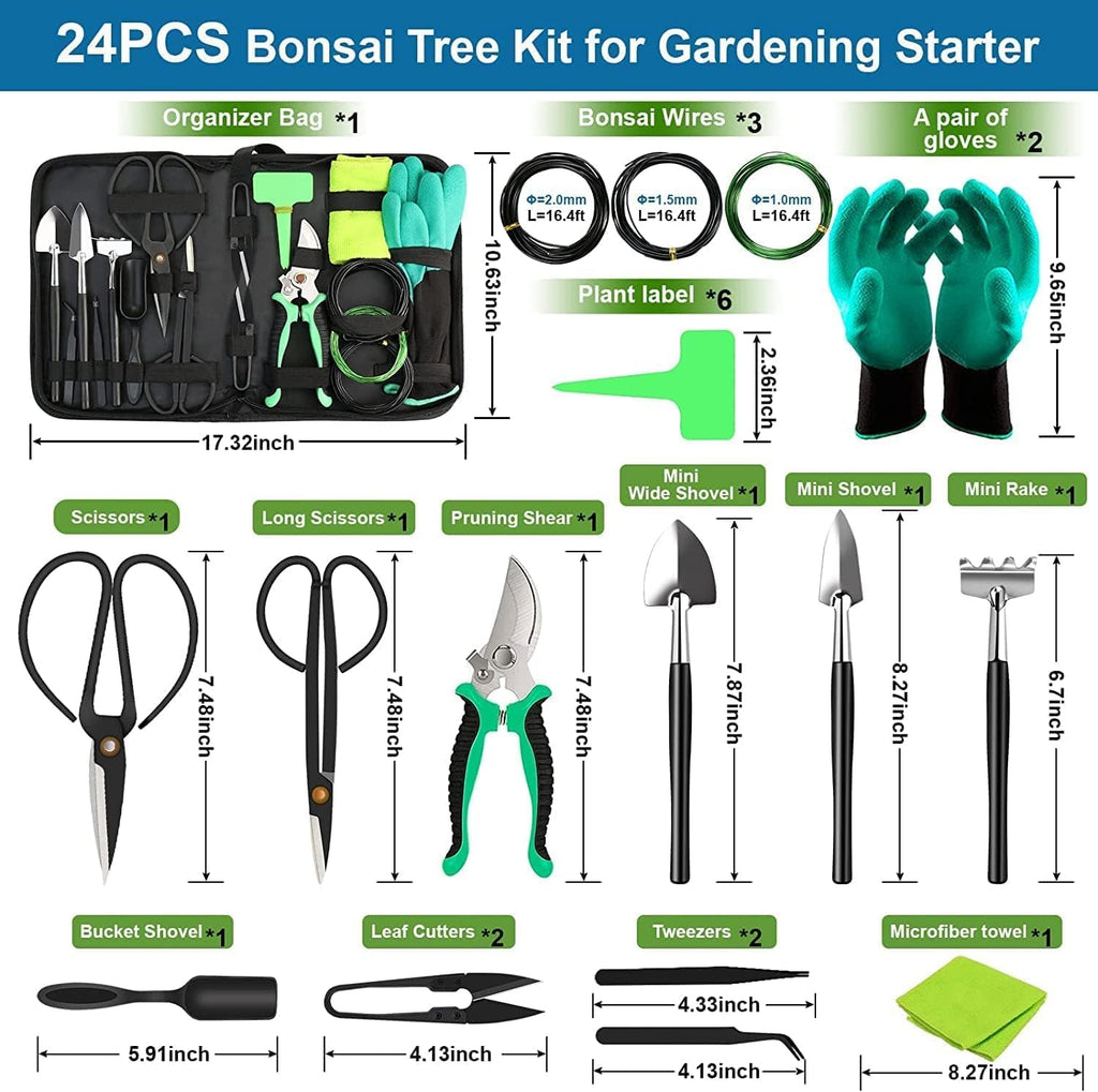 24-Piece Bonsai Tree Care Kit with High-Carbon Steel Tools and PU Leather Bag