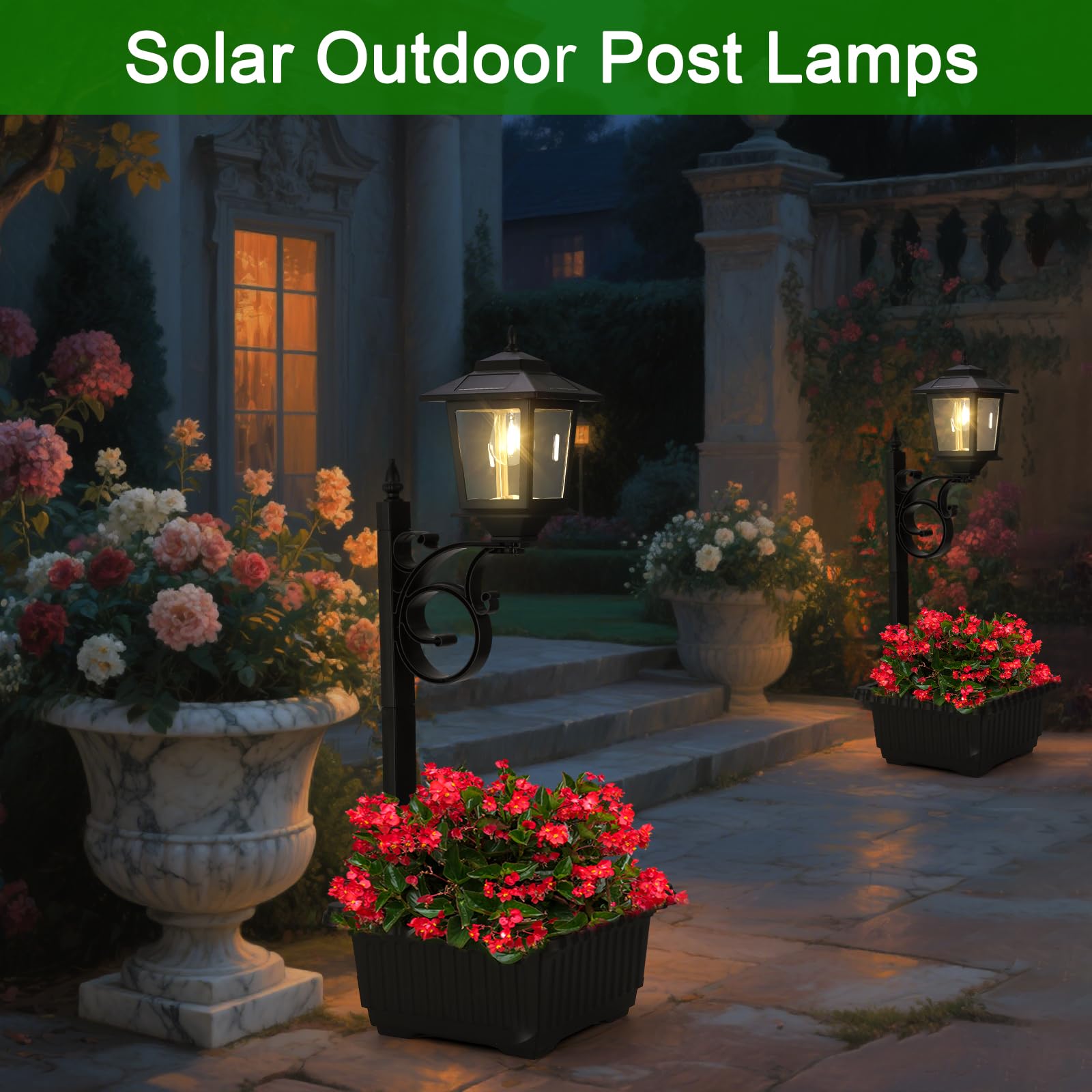 2 in 1 Solar Planter Lamp Post Waterproof Garden Patio Light