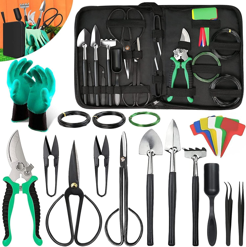 24-Piece Bonsai Tree Care Kit with High-Carbon Steel Tools and PU Leather Bag