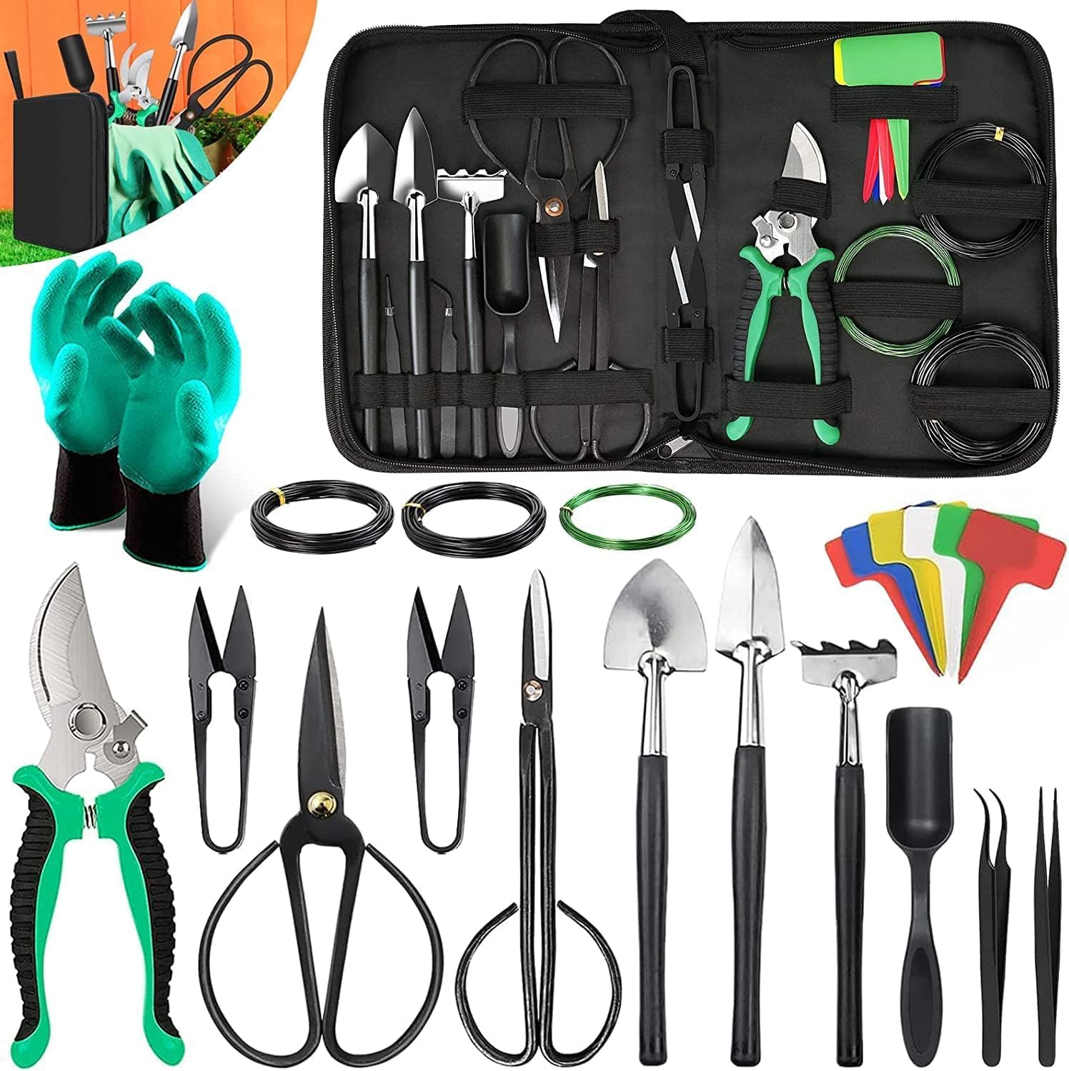 24-Piece Bonsai Tree Care Kit with High-Carbon Steel Tools and PU Leather Bag
