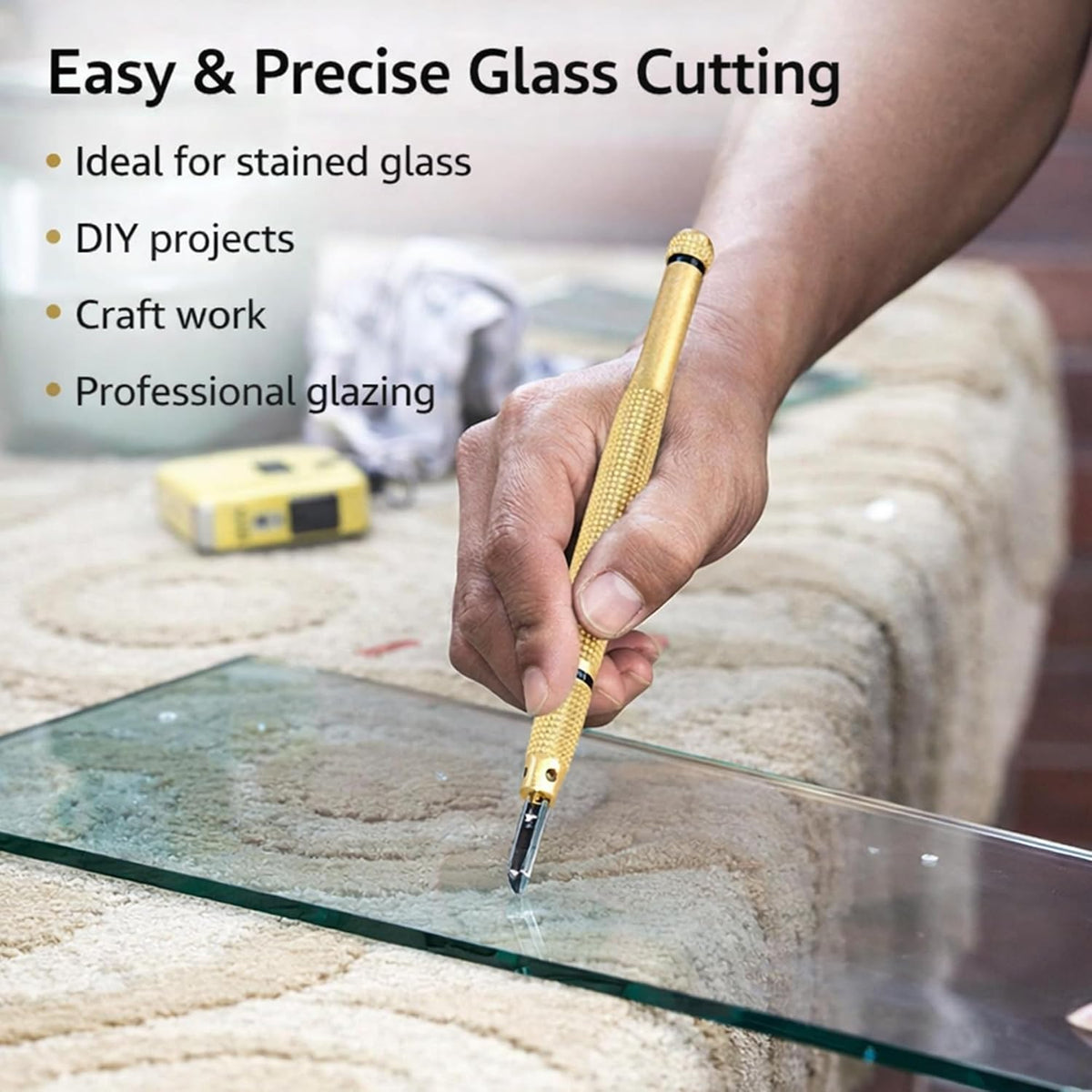 Designed For Practical DIY Glass Work Diamond Head Glass Cutter Tool for 3‑15mm Glass & Mirrors