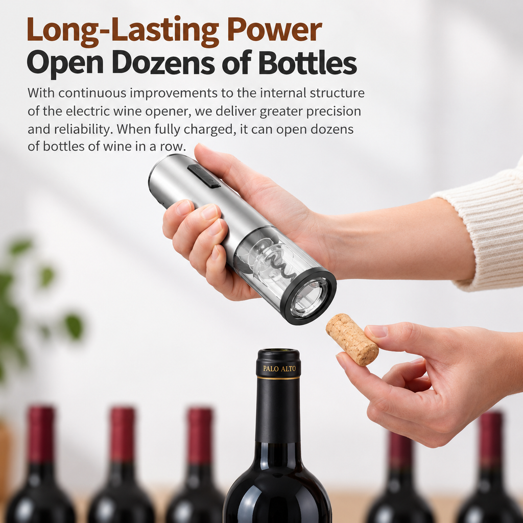 Rechargeable Electric Wine Opener Set with Foil Cutter, Pourer & Stopper