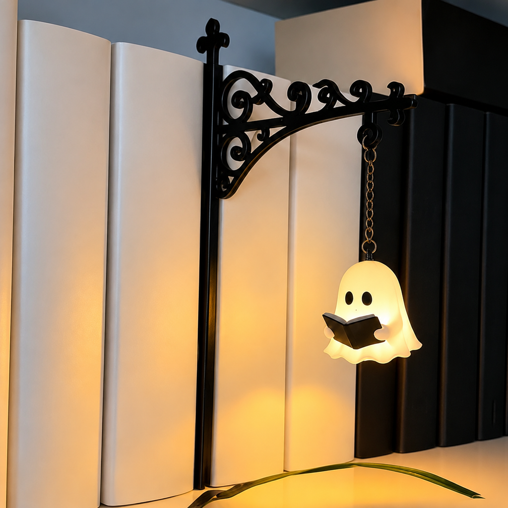 Halloween Ghost Bookshelf Lamp, Warm White Cordless Decorative Light