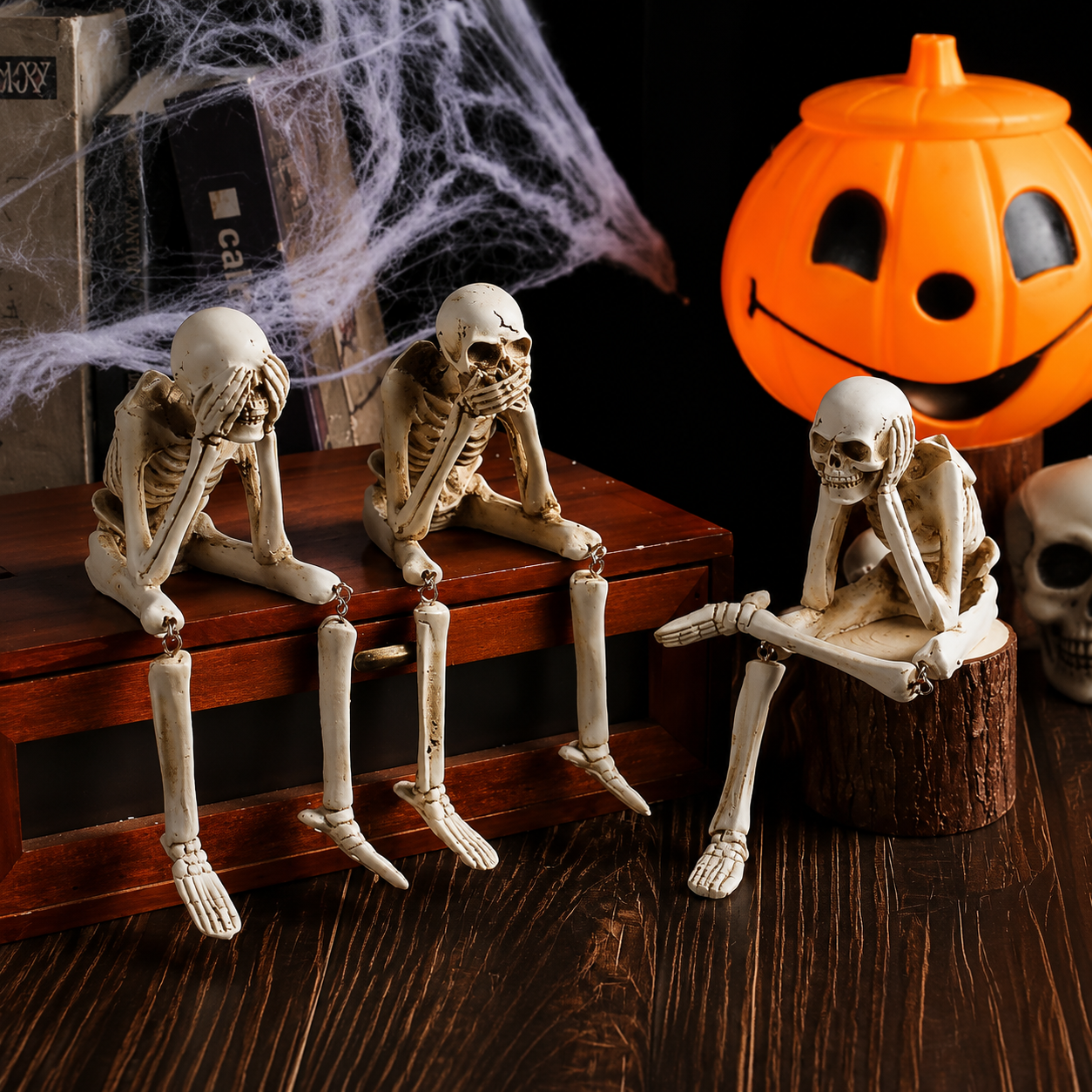 Halloween Skeleton Decor Resin Figurine Shelf Sitter for Tabletop Display