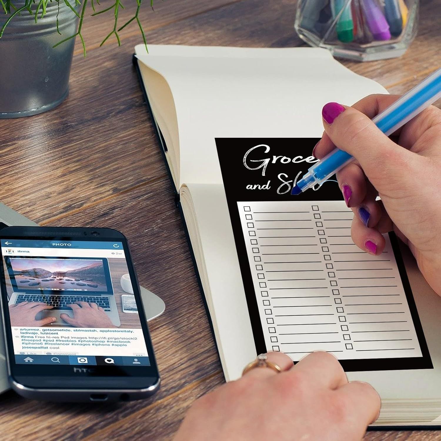 Magnetic Grocery List Notepad with Pen Holder for Fridge