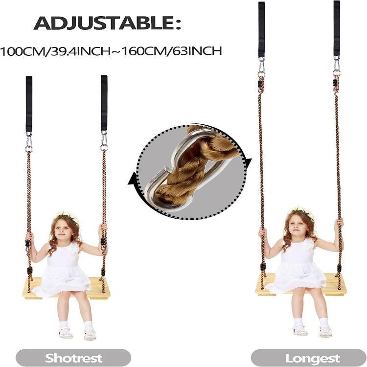 Wooden Swing Seat with Adjustable Rope, Outdoor Tree Swing Kit for Backyard