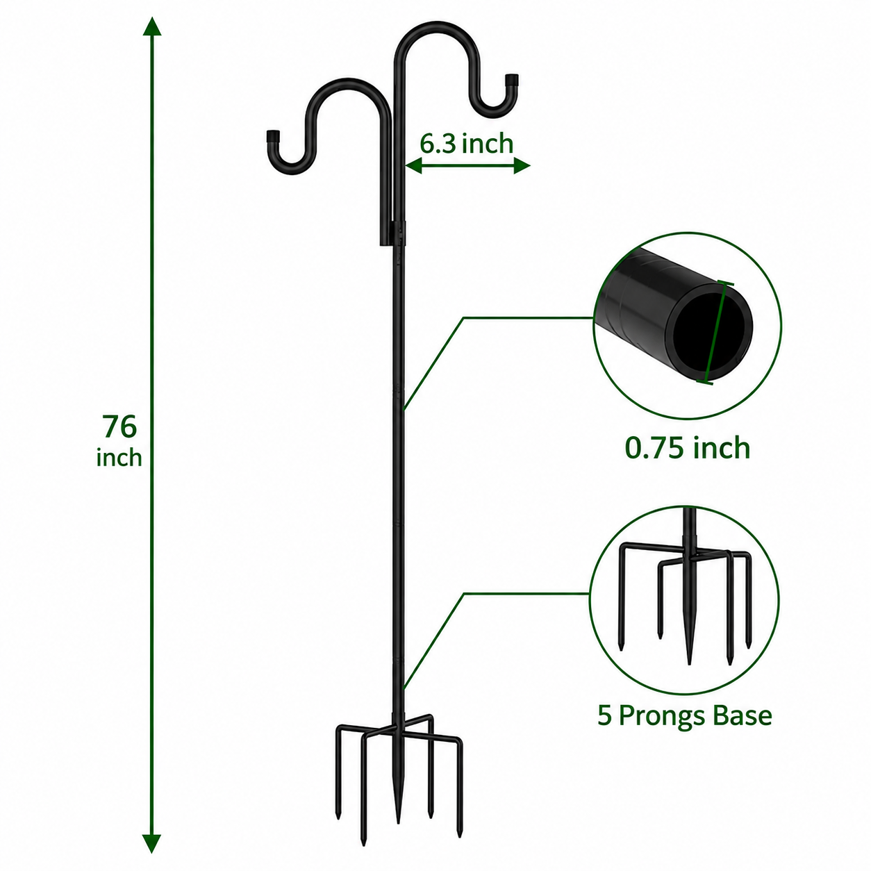 Double Shepherds Hooks for Outdoor, Heavy Duty Bird Feeder Pole, 2 Pack