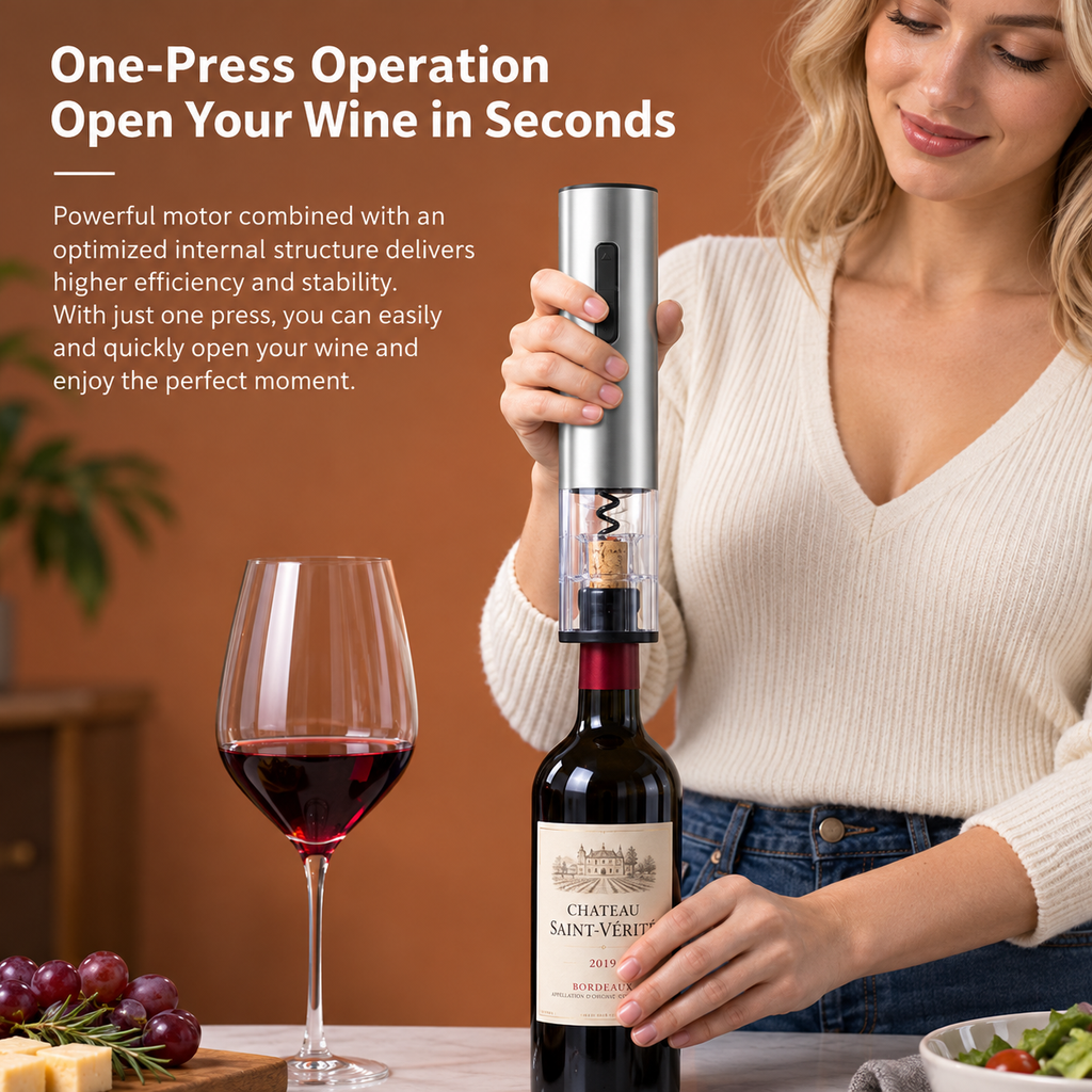 Rechargeable Electric Wine Opener Set with Foil Cutter, Pourer & Stopper