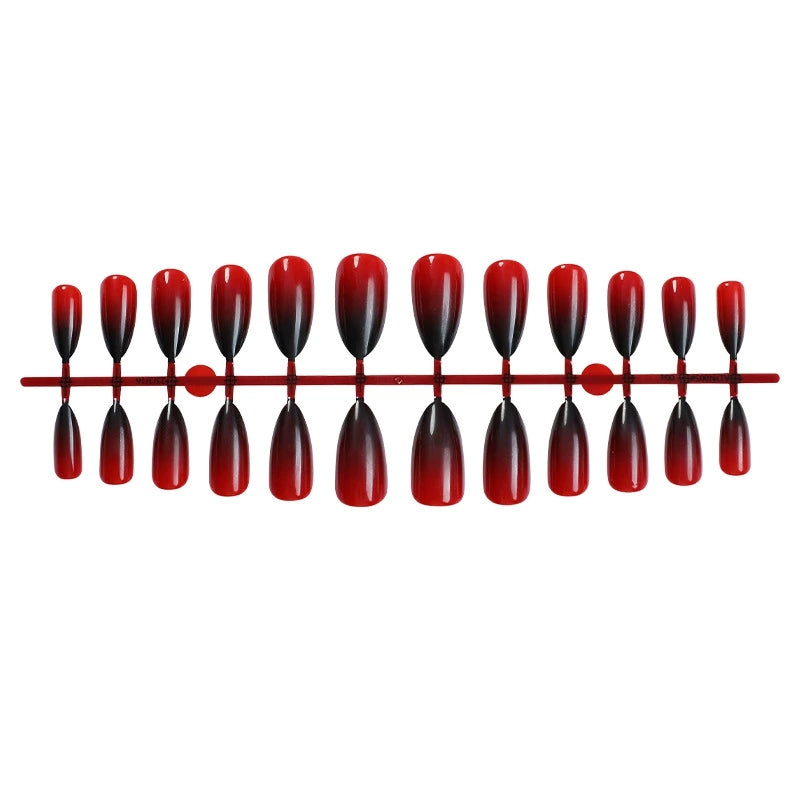 Red Ombre Press-On Nails – Short Almond Glossy Gradient Nails