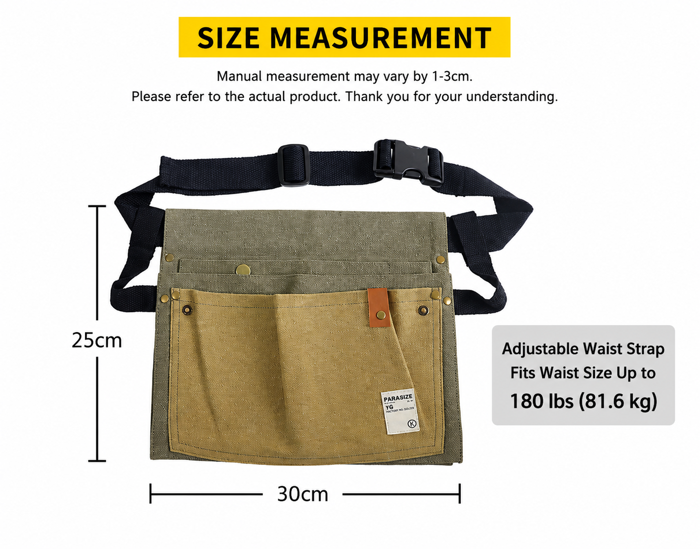 Garden Tool Waist Bag with Adjustable Belt and Multi Pockets