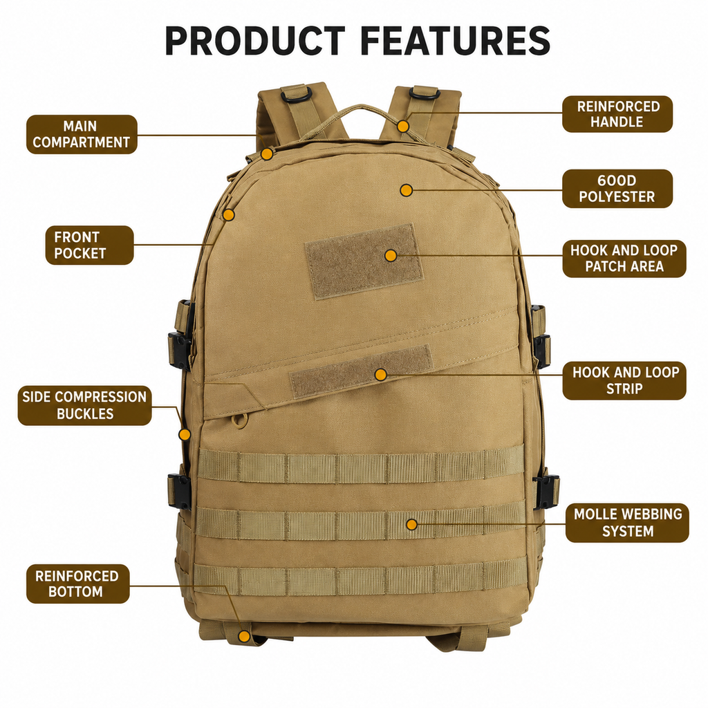22L Tactical Backpack for Hiking Camping Travel Outdoor