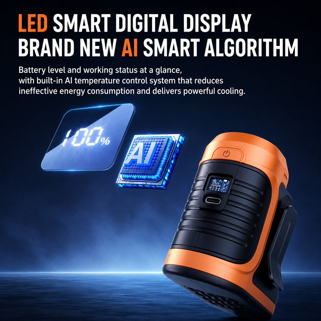 6000mAh Dual Air Outlet Handheld Fan with LED Light & USB-C Charging