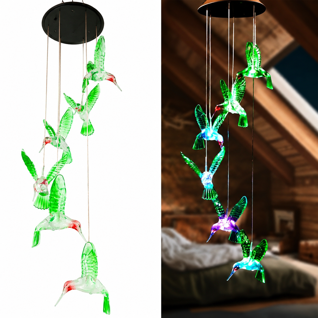 Solar Wind Chimes - Color Changing LED Hummingbird Lights for Garden & Patio Decoration