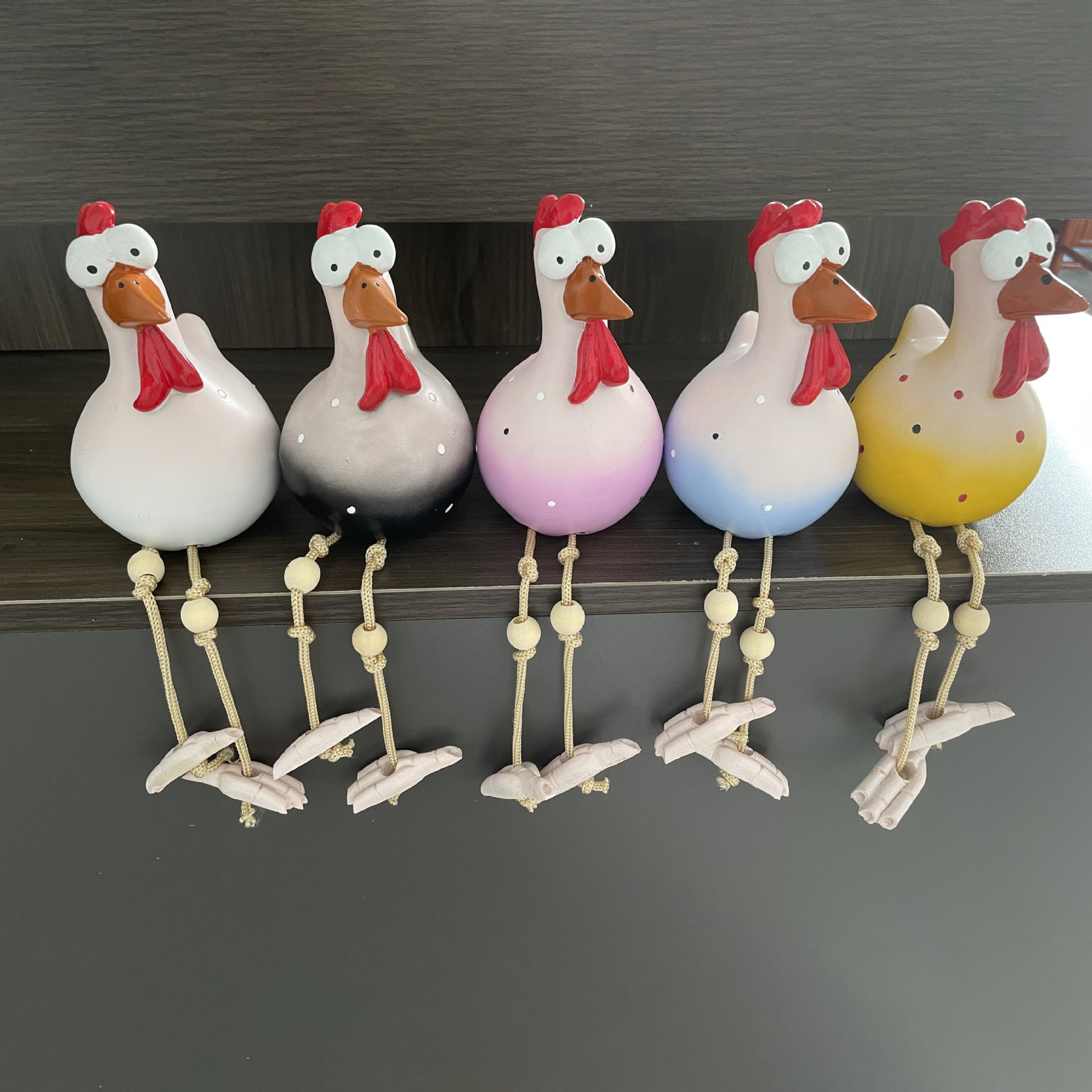 Hand Painted Resin Garden Hen Decor with Dangling Legs, Outdoor Chicken Statue