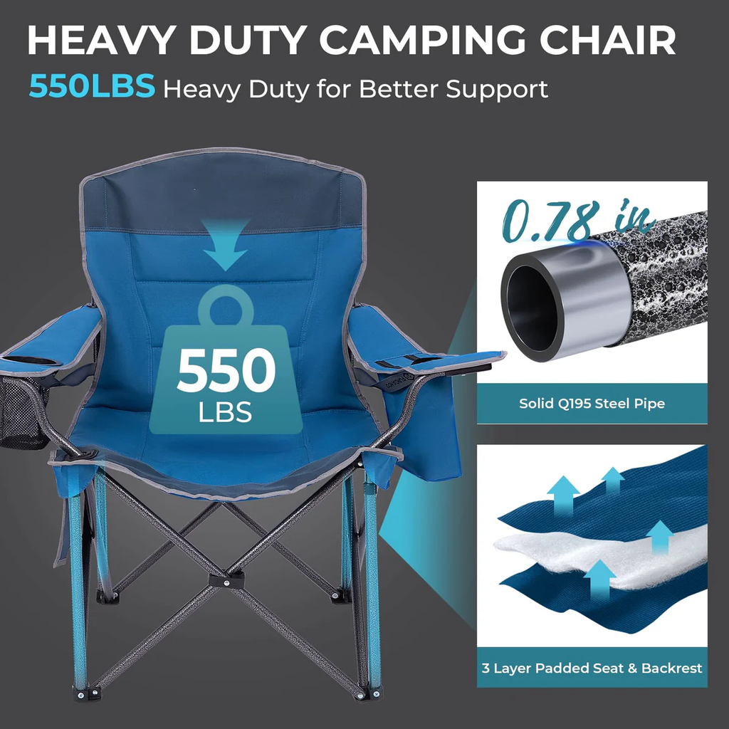 Oversized Outdoor Camping Chair – Heavy Duty 550lb Capacity with Lumbar Support
