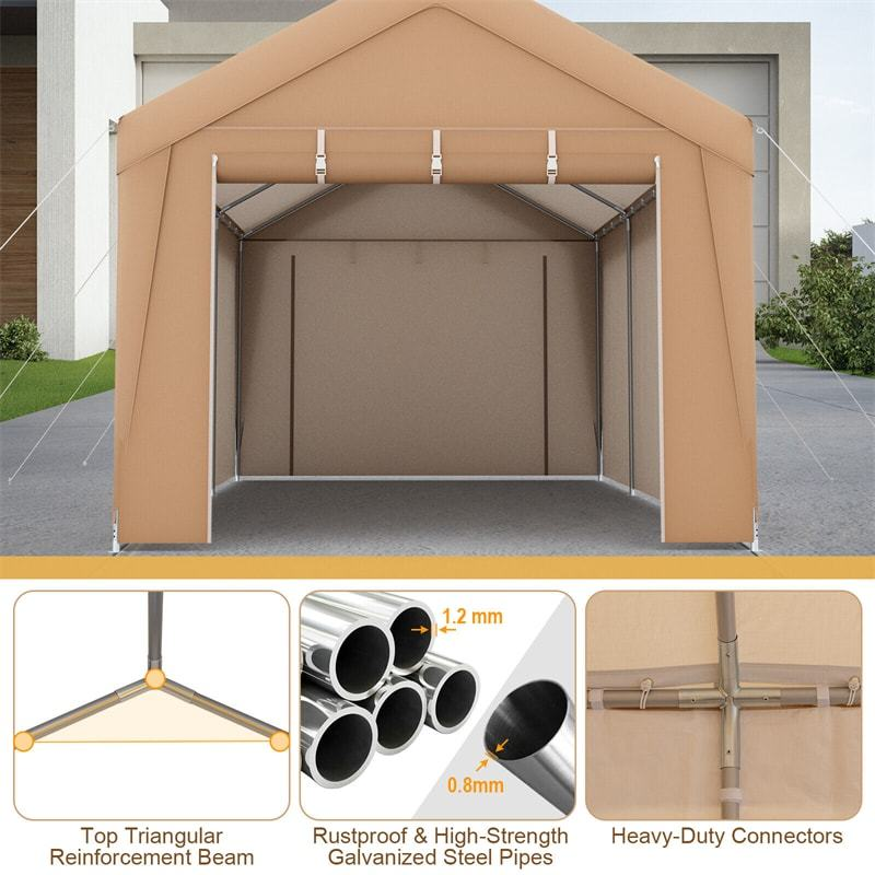10x20 FT Heavy Duty Carport Canopy with Sidewalls & Doors