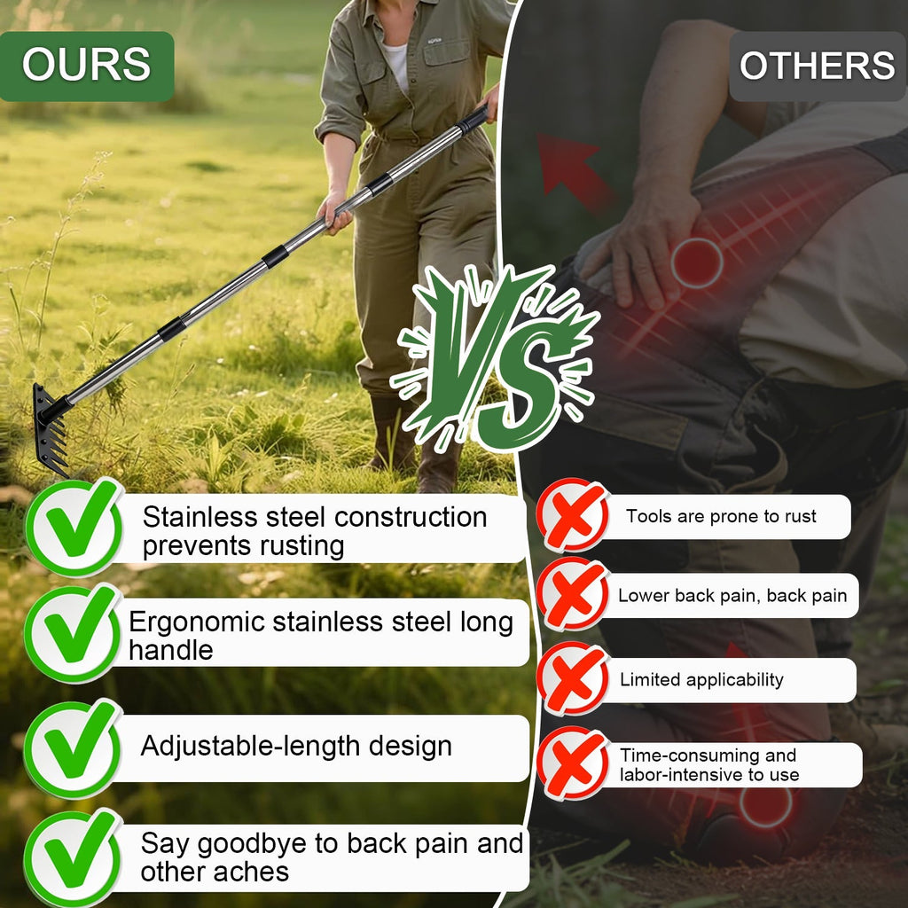60 Inch Heavy Duty Garden Weed Puller Weeding Rake Tool