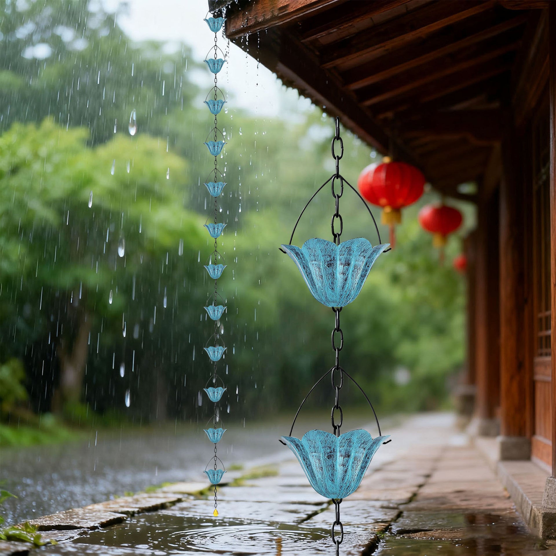 Lotus Cup Rain Chain for Gutters, Decorative Metal Downspout Replacement