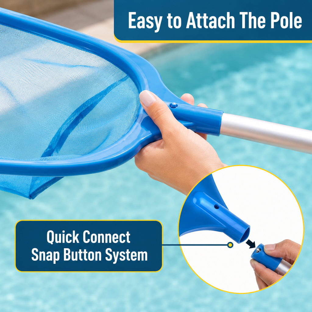 Pool Skimmer Net with Pole – Fine Mesh Leaf & Debris Scoop
