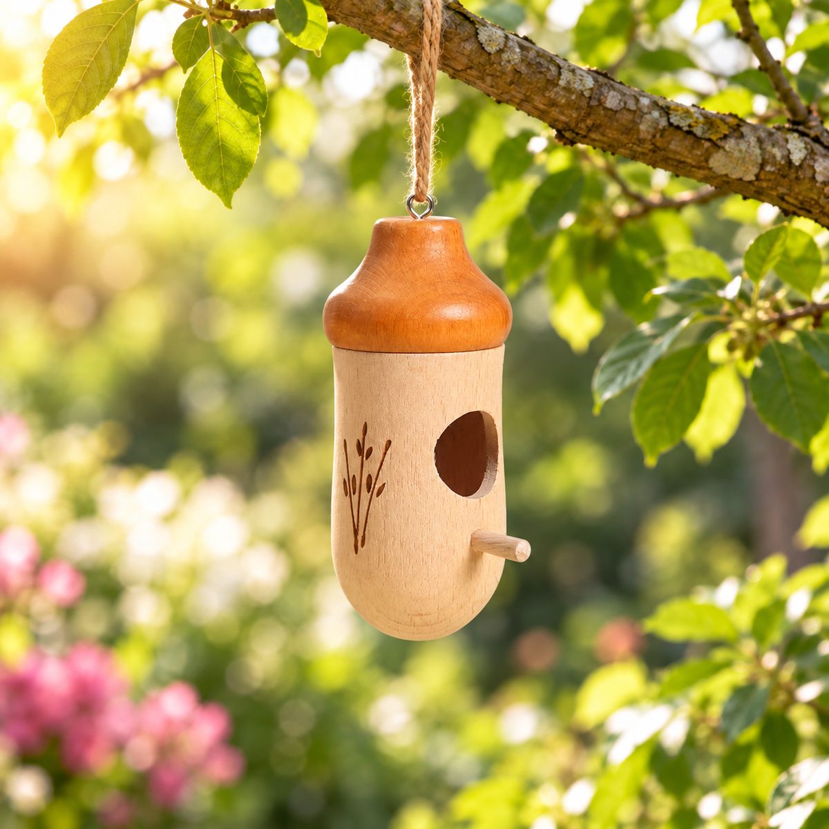 Wooden Acorn Birdhouse Ornament for Garden Decor