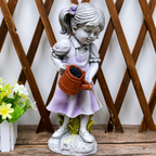 Hand Painted Girl with Solar Watering Can Garden Statue