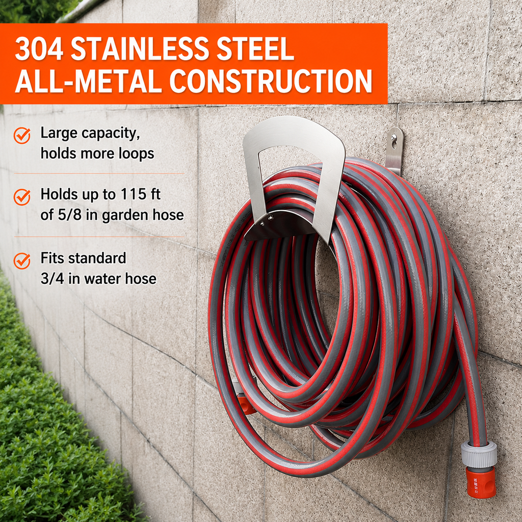 304 Stainless Steel Wall Mount Garden Hose Holder Storage Rack