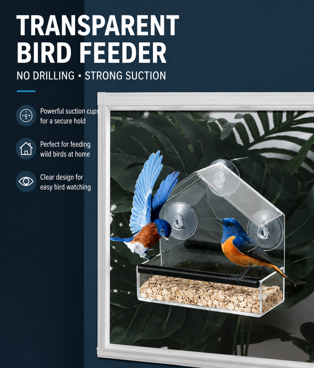 Clear View Window Bird Feeder for Bird Watching with Suction Cups