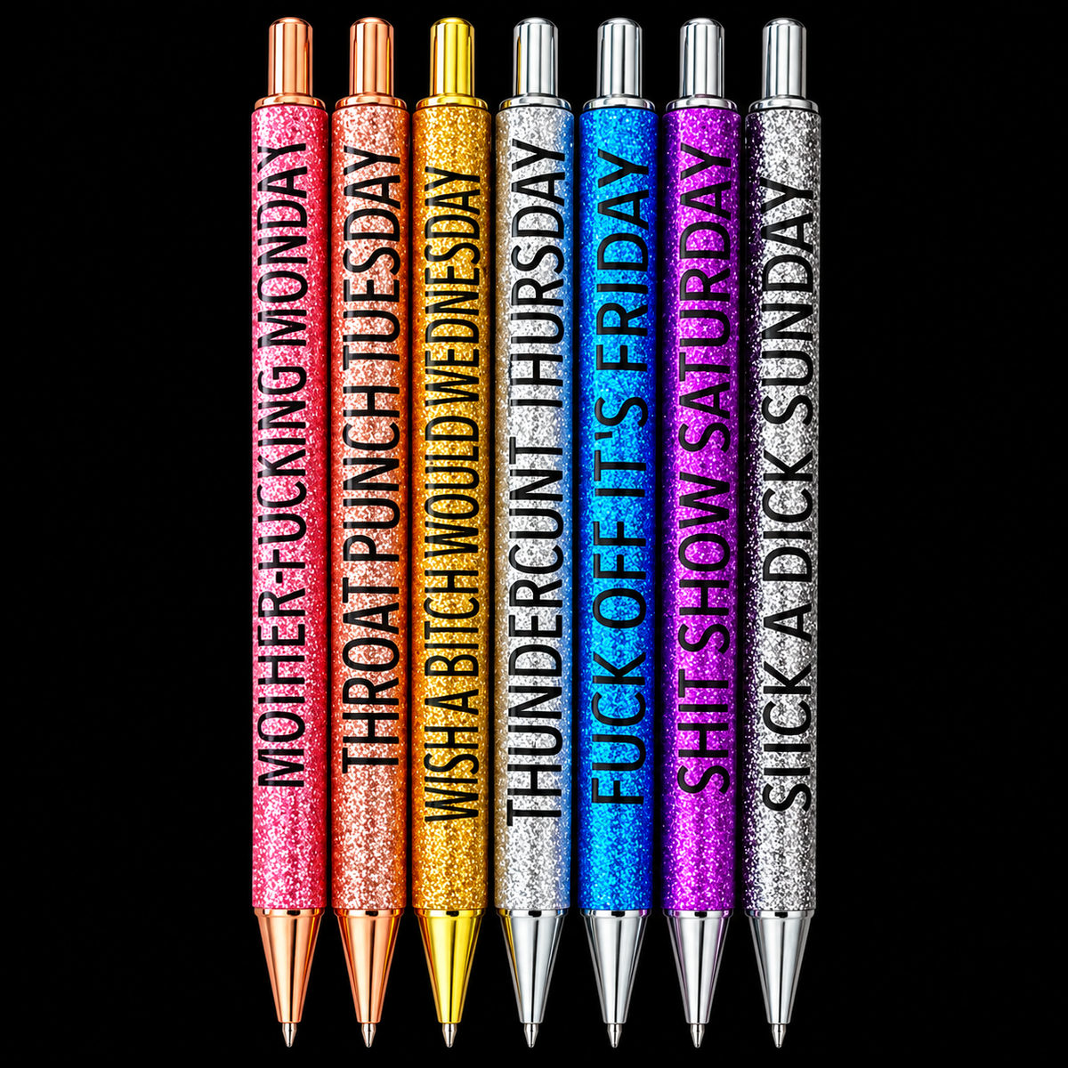 Funny Sarcastic Glitter Pens – 7 or 9 Pack Ballpoint Pen Set