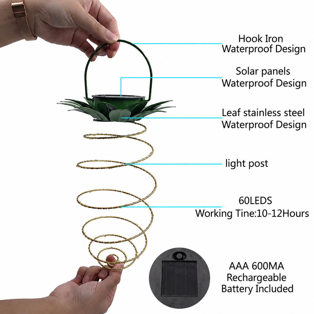 Solar Pineapple Hanging Lantern, Warm White LED Outdoor Garden Light