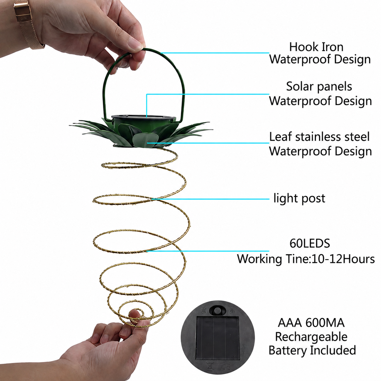 Solar Pineapple Hanging Lantern, Warm White LED Outdoor Garden Light