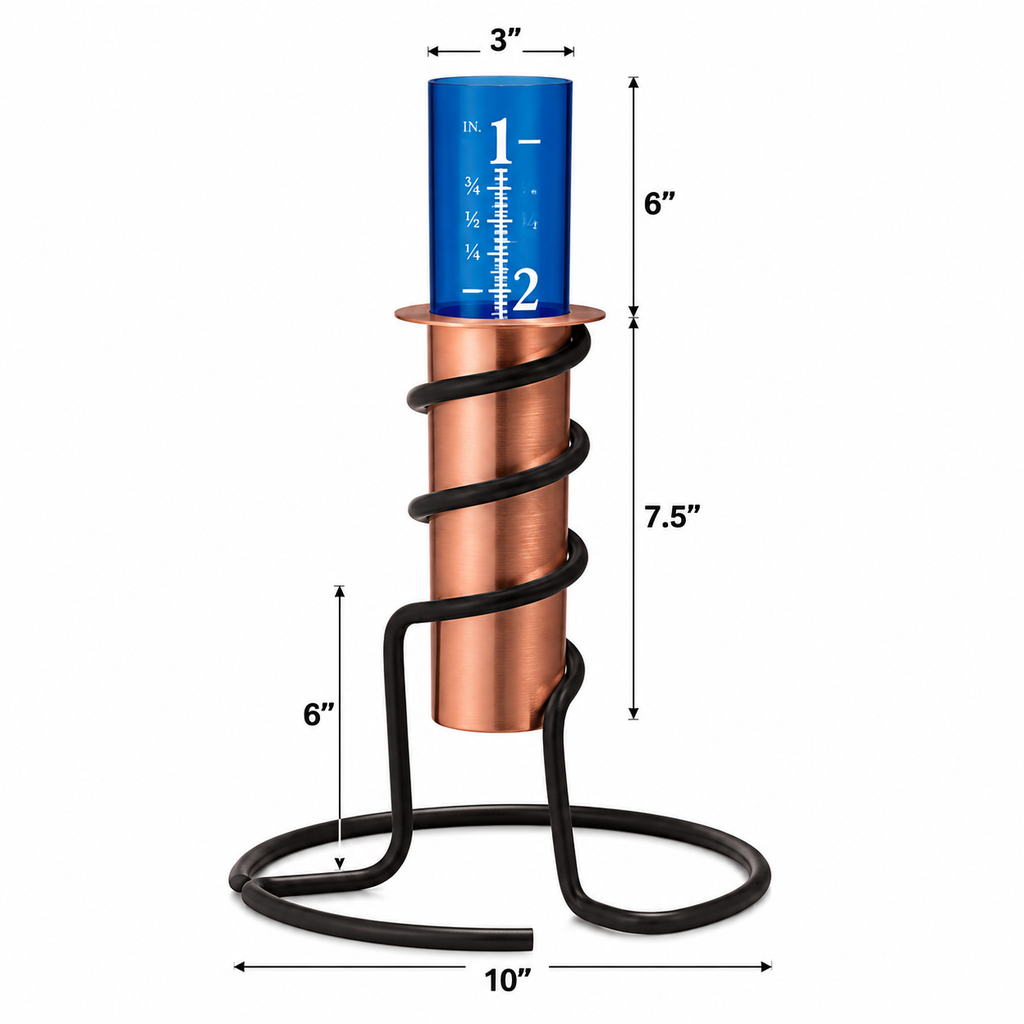 Solid Copper Rain Gauge with Garden Stake