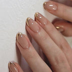 24-Piece Gold French Tip Short Almond Press-On Nails with Glue