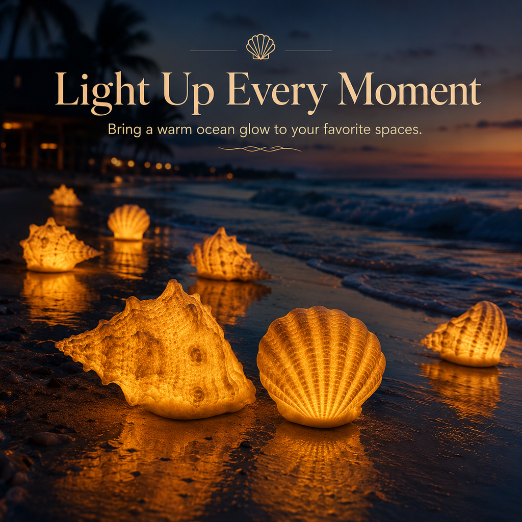 2-Piece Coastal Seashell & Conch Night Light Set