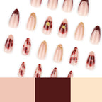 Burgundy 3D Flower Medium-Long Almond Press-On Nails, 24 Pcs + Glue