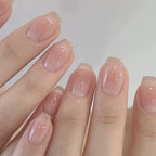 Blush Pink Cat Eye French Short Square Press On Nails | 30 Count