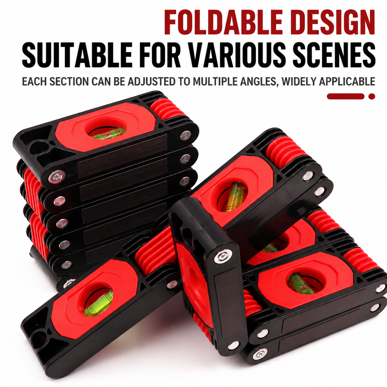 Foldable Magnetic Level Tool with Multi-Angle Bubble Vials, 5 Section Folding Level