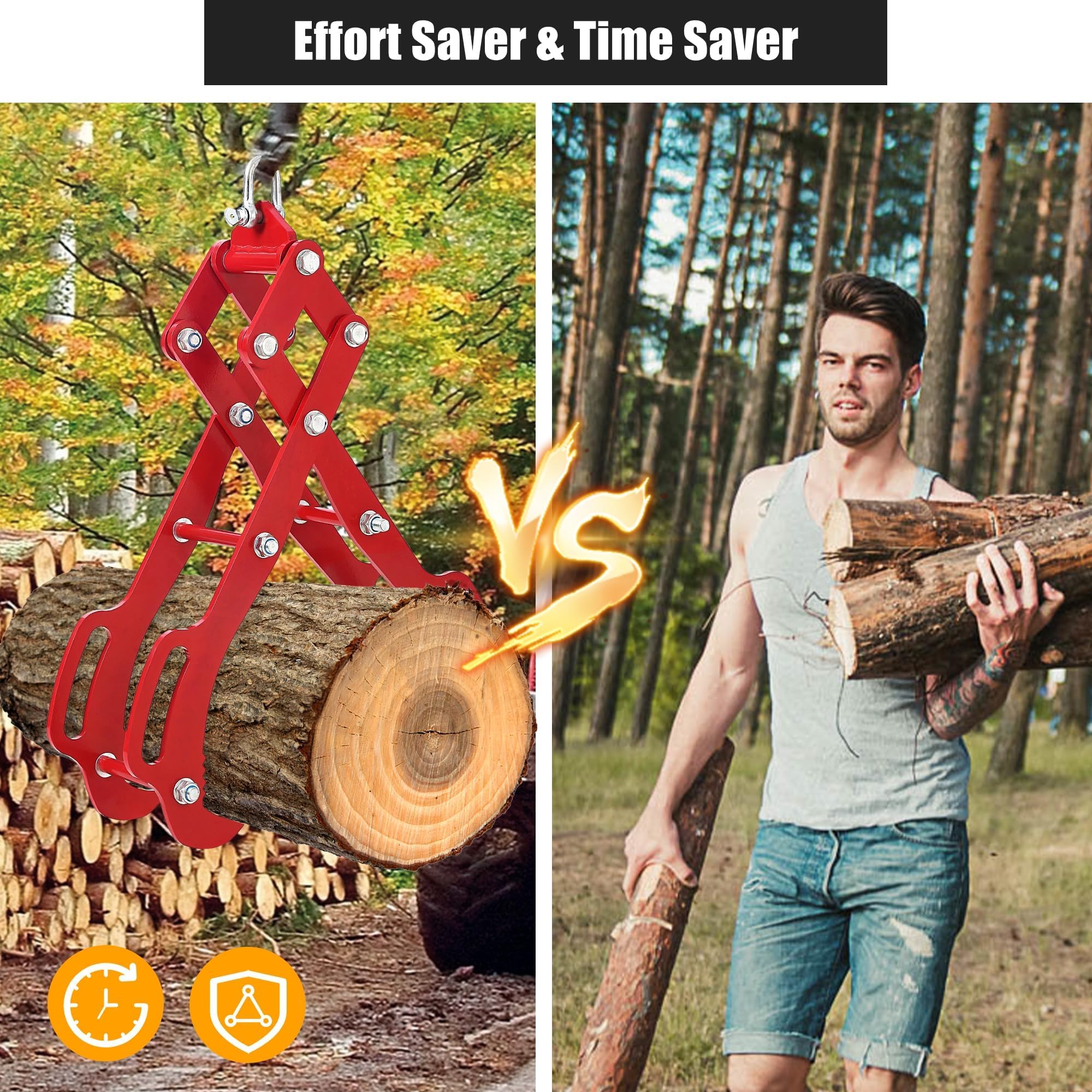 28 Inch 4-Claw Log Lifting Tongs for Logging, Heavy Duty