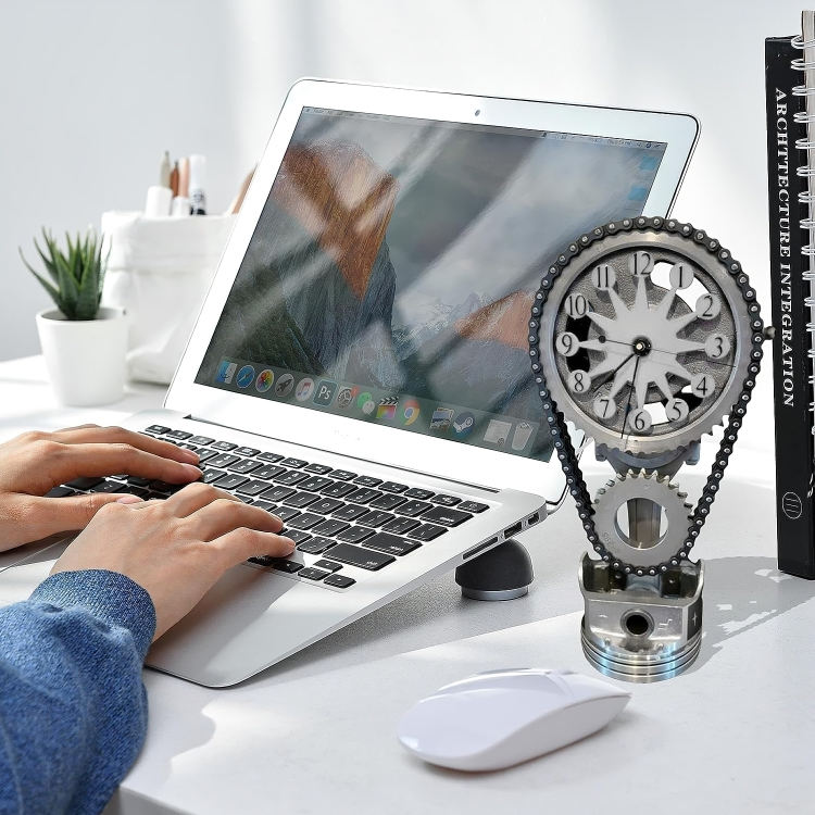 Rotating Gear Clock with Moving Gears, USB Powered Mechanical Tabletop Clock